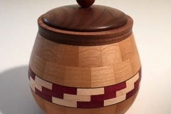 Walnut, Cherry, Purpleheart and Yellowheart Lidded Box – 5W x 6H - by Milt S