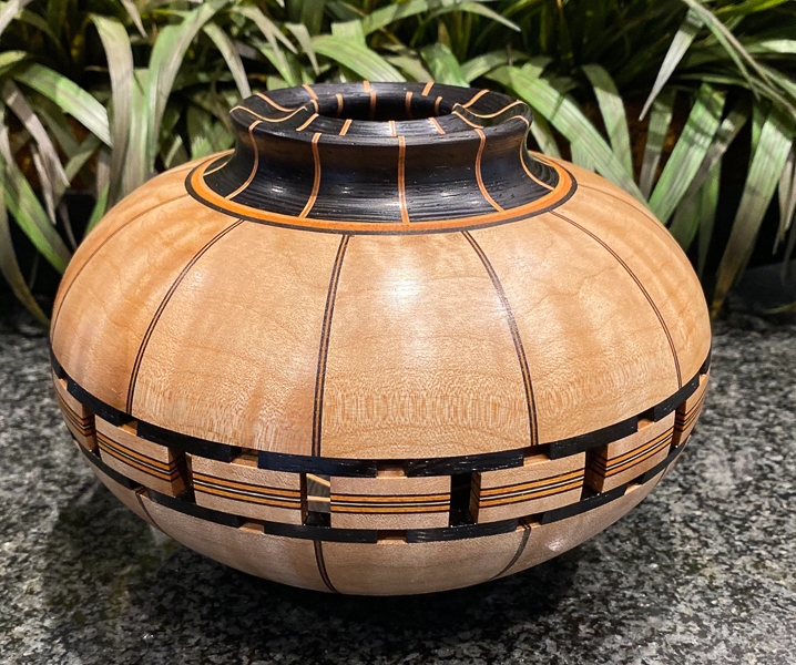 Curly Maple, Wenge  and Veneer Vessel – 11W x 7H - by Brent W