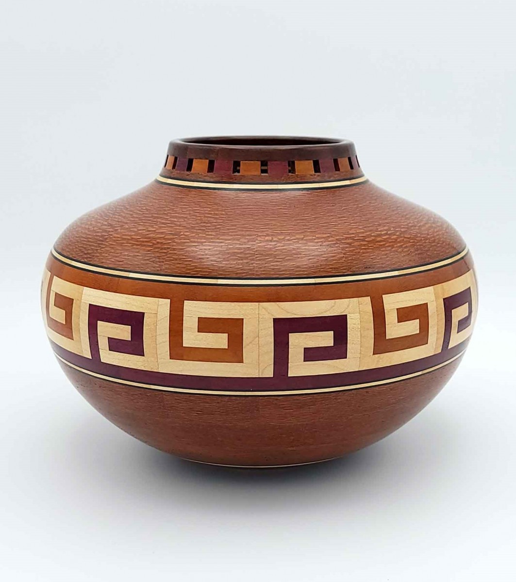 Lacewood, Pernambuco, Granadillo  and Purpleheart Vessel - 9W x 6.5H - by Steve E