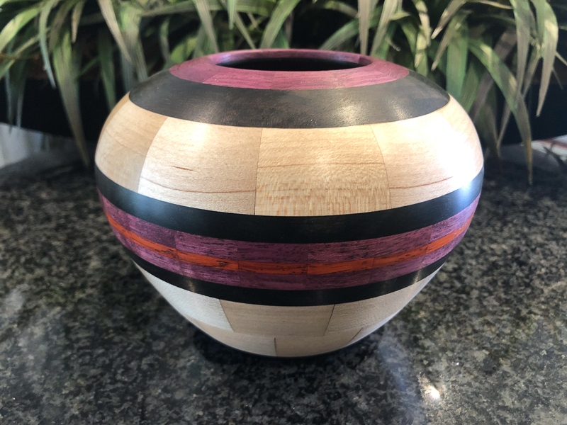 Maple, Ebony, Purpleheart and Padauk Vessel - 6W x 5H - by Brent W