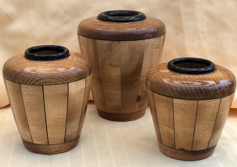 Oak, Maple and Wenge Vases - 6W x 5H, 6H & 7H - by Gerry A