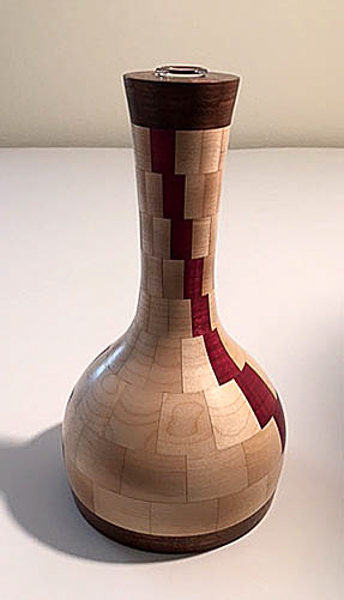 Walnut, Maple and Purpleheart Vase - 4.5W x 8H - by Milt S