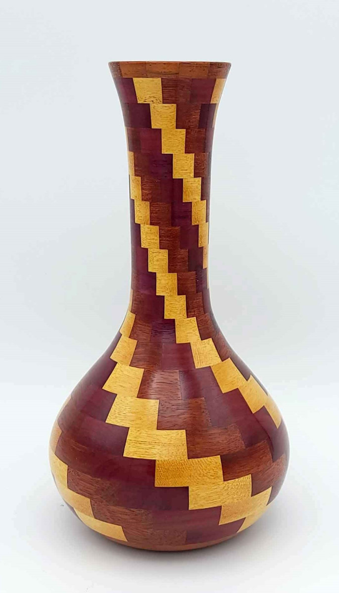 Yellowheart, Bloodwood and Purpleheart Vase - 4.5W x 8H - by Steve E