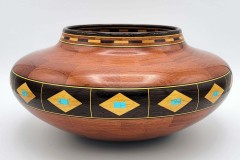 Bubinga, Wenge, Yellowheart and Turquoise Vessel - 13W x 6.5H - by Steve E