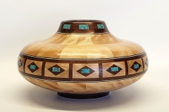 Curly Maple, Walnut, Turquoise and Veneer Vessel - 12W x 6H - by Chuck G