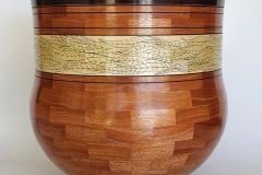 Mahogany, Maple, Walnut and Pyrography Vessel - 12W x 12H - by Chuck G