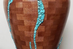 Mahogany with Turquois Stones Vessel - 11W x 14H - by Chuck G