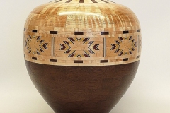 Walnut, Curly Maple, Yellowheart, Bloodwood w/ Veneer Vessel - 8W x 10H - by Chuck G